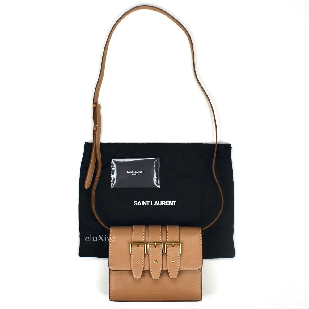 NWT Vintage Tan Leather 3 Buckle Bag
